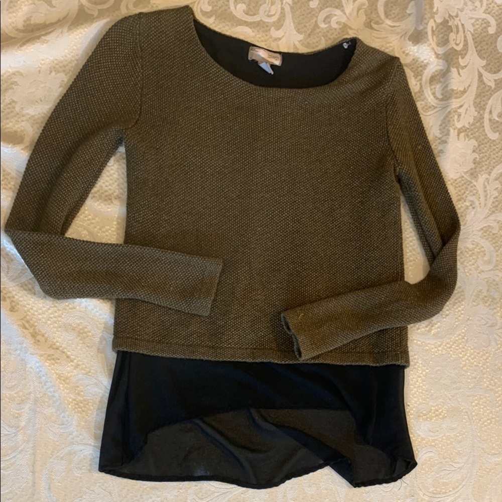 Love 21 Sparkly Dark Green  Asymmetrical Crop Shirt Long  Sleeve